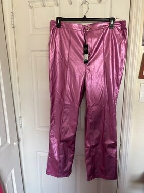 Fashion Nova Metallic Magenta Faux Leather Pants